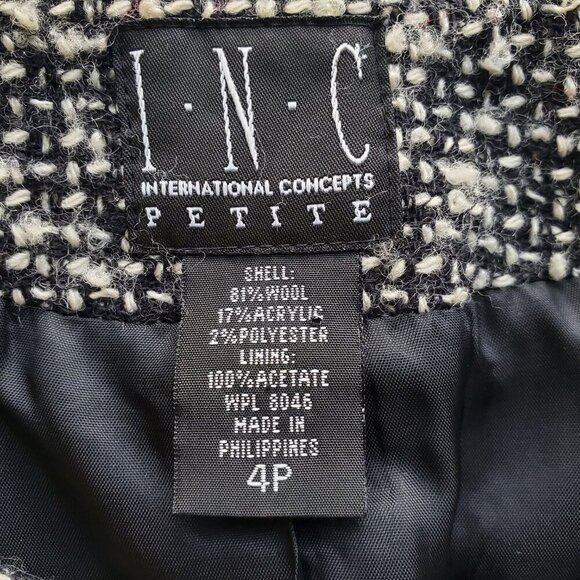 INC Tweed Boucle Fringe Trim Jacket Skirt Suit Set Clueless Chanel Vibe Size 4P - Picture 16 of 16